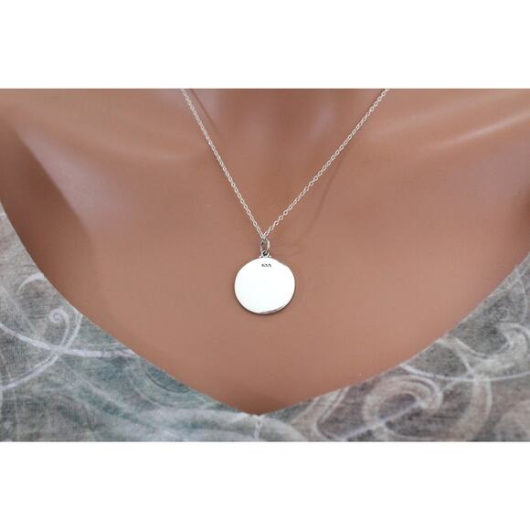 Sterling Silver Granulation Circle Charm Necklace - Picture 4 of 4